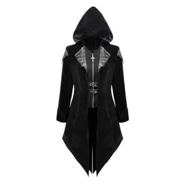 Imagem de ZNZHKR Casaco Steampunk gótico masculino | Jaqueta de vampiro medieval com acabamento de veludo renascentista trench cosplay, Preto, XXG