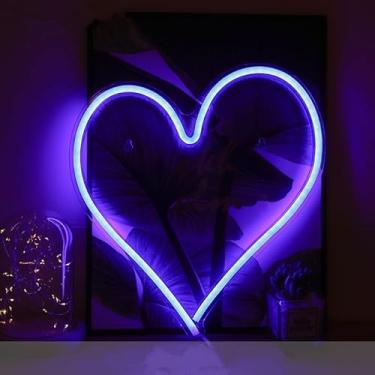 Imagem de SHANJIA LED love night light, love néon lover night light em forma de coração néon acrílico sinal de néon, festa de aniversário, decoração de quarto infantil (azul)