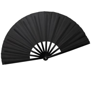 Imagem de QIRMIZI Grande leque dobrável de mão - Fãs de tecido de nylon - Fãs retrô vintage para kung fu chinês japonês, tai chi, dança, festivais de música, festas e decorações, preto