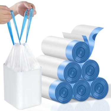 Imagem de Sacos de lixo de 4 galões com cordão, pequenos sacos de lixo sem rasgo, sacos de lixo pequenos brancos sem cheiro, sacos de lixo separados de plástico espesso para banheiro, escritório e quarto, 120