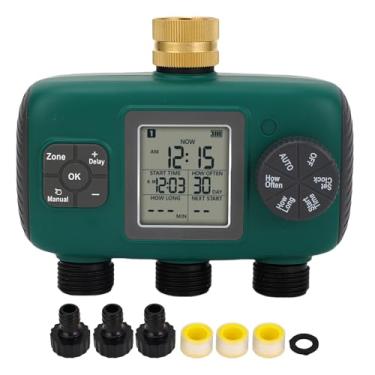 Imagem de Temporizador de aspersão de 3 saídas, À prova d'água Timer para mangueira de jardim com tela LCD com retardo de chuva, Controlador de irrigação com conector de rosca macho