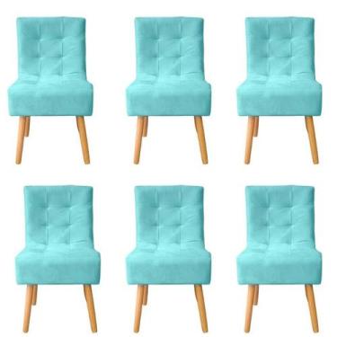 Imagem de Kit 6 Cadeiras De Jantar Estofadas Reforçada Decorativa Liz Suede Azul