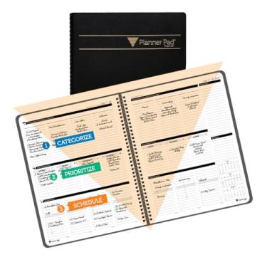 Imagem de Planner Pad Organizador de 12 meses de funil de 3 camadas encadernado em espiral, julho de 2025 a junho de 2026 / ano acadêmico, capa preta/tinta preta, 21 cm x 28 cm