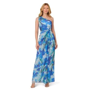 Imagem de Adrianna Papell Vestido longo de chiffon estampado feminino, Azul multi, 38