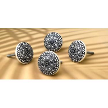 Imagem de ARTISNO Puxador de gaveta de cerâmica mandala pintado à mão para armário, porta de guarda-roupa/puxador de armário de cozinha - puxadores cinza, puxadores pretos - conjunto de 10 (preto)