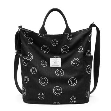 Imagem de Sacola KALIDI Corduroy Large Messenger Ombro Feminina Preta