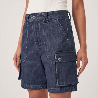 Imagem de Bermuda Jeans Bolso Fole Cargo Azul Escuro - Bloom, Azul escuro, 44