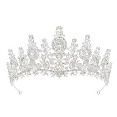 Imagem de Oriamour Tiaras e coroas de casamento com joias para mulheres, tiara de princesa de metal, coroa de rainha para noiva, acessórios de noiva para aniversário, baile de quinze anos, Large, Cristal