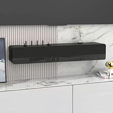 Imagem de Armário de TV montado na parede, prateleira flutuante, suporte de TV, console de mídia, centro de entretenimento, prateleira aberta, suporte de TV, prateleira para jogos, tomada de energia