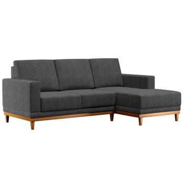 Imagem de Sofá Living 200cm 3 Lugares Com Chaise Direito Kayrós D05 Linho Chumbo - Mpozenato