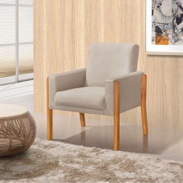 Imagem de Poltrona Sala De Espera Pés Em Madeira Santorini Veludo Bege - Bege