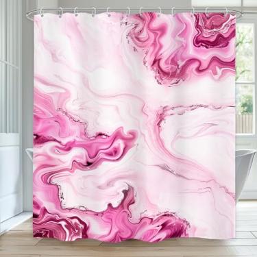 Imagem de LIGHTINHOME Cortina de chuveiro abstrata rosa branca 182x182 cm simples, única, moderna, ombré, mármore, minimalista, tecido de tecido contemporâneo, impermeável, poliéster, banheiro, decoração de