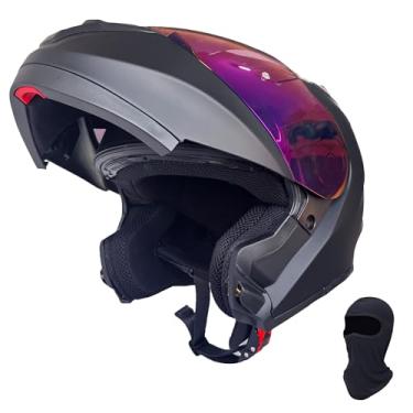Imagem de KRN Capacete Modular Dobrável Para Motocicleta Adulto - Dot Approved Street Racing Crash Com Viseira Colorida E Balaclava Preto Fosco (Gg)