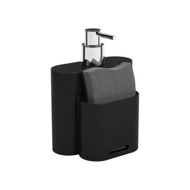 Imagem de Dispenser Porta Detergente Líquido 500ml Esponja Cozinha Flat Preto- 17002/3 Coza