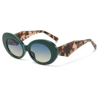 Imagem de JRLLFD Óculos de sol retrô oval contraste colorido feminino moda masculina tons degradê uv400 (verde)