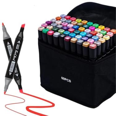 Imagem de 60 Canetinhas Marcador para Colorir, Desenhar e Ilustrar Kit com Ponta Dupla Alta Precisão de Cores Vibrantes para Arte, Design Escolar e Profissional, com Bolsa Estojo para Transporte