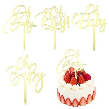 Imagem de 4PCS Oh Baby Cake Topper,Boys or Girls, Baby Shower Cake Decorating Supplies, Toppers for Baby Showers, Gender Reveal Parties, Perfect for Birthdays (Gold)