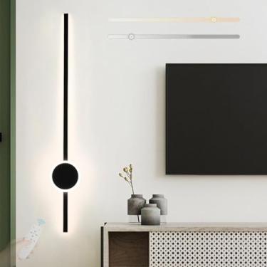 Imagem de Arandelas de parede LED reguláveis com controle remoto moderno simples alumínio longo lâmpada de parede interna de fundo arandela linear para quarto sala de estar corredor escadas 3000K-6500K (preto