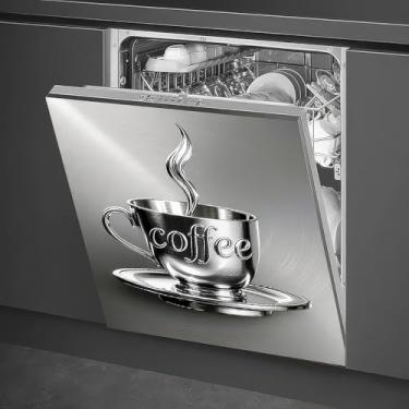 Imagem de HOMETITUTE Capa magnética para lava-louças com tema de café, 58 x 66 cm, adesivo magnético de painel de copo de metal em relevo para cozinha, lava-louças, geladeira, decorativo, porta, eletrodoméstico