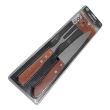 Imagem de Kit Churrasco Jogo Garfo Faca De Madeira JJB Utilidades