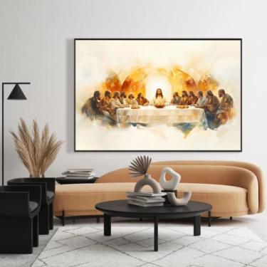 Imagem de Quadro decorativo santa ceia aquarela - MeMoldura, Moldura Preta, 80x1