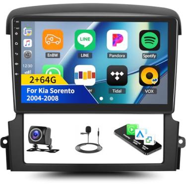 Imagem de [2 + 64 G] Estéreo de carro Android para Kia Sorento 2004-2008 com carro sem fio e Android Auto, rádio veicular com tela sensível ao toque de 9 polegadas com Bluetooth FM/RDS rádio EQ WiFi GPS Dual