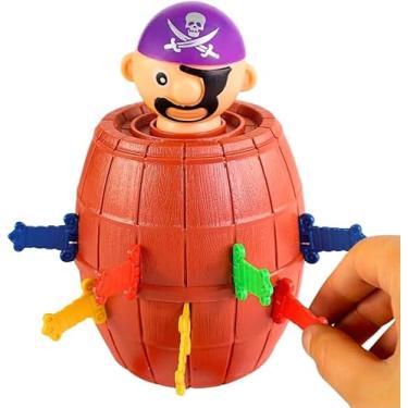 Imagem de Pula Pirata Barril Grande Brinquedo Infantil com 16 Espadas Coloridas Jogo de Mesa Educativo para Crianças Familiar até 4 Jogadores