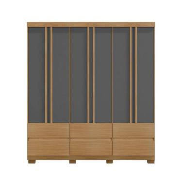 Imagem de Guarda Roupa Casal Vitória 6 Portas e 6 Gavetas Sem Espelho Carvalho Americano Grafite EdeCasaMoveis