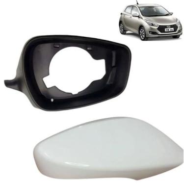Imagem de Aro retrovisor e capa branco com furo hb20 2012 a 19 direito - BLAWER