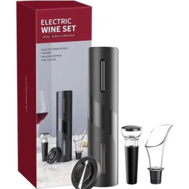 Imagem de Kit Abridor de Vinho Elétrico 4 em 1 com Saca Rolha Automático, Cortador de Lacres, Aerador e Rolha a Vácuo - Portátil, Reutilizável, Ideal para Presentear, Linha Premium - Charme ao Abrir Seu Vinho.
