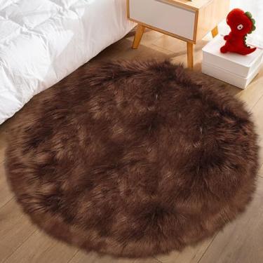 Imagem de TENNOLA Tapete redondo pequeno marrom de 0,9 m, tapete grosso peludo fofo para adolescentes, tapete circular felpudo de pele de carneiro para quarto interno, quarto, sala de estar, berçário, decoração