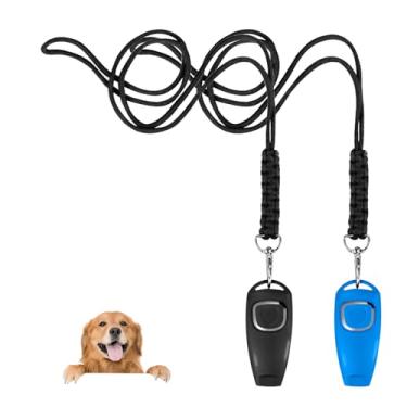 Imagem de Feelorna 2 apitos para cães com cordão, apitos combinados 2 em 1 para treinamento e recordação, apito profissional de treinamento de cães para parar de latir cães vizinhos (preto, azul)