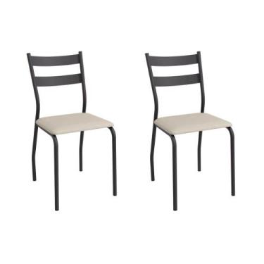 Imagem de Cadeira Sala de Jantar Bali 2C141PRF Aço Kit 2 Un Preto/ano Bege - Kap