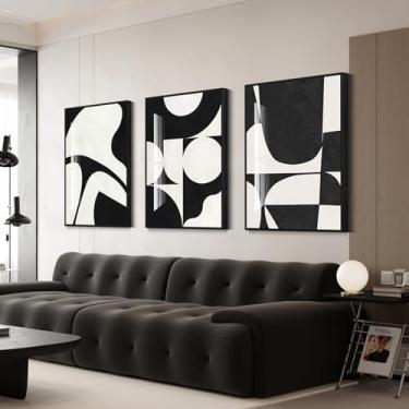 Imagem de QKF Pintura em tela preta emoldurada abstrata geométrica em preto e branco para sala de estar, quarto, banheiro, moderno, minimalista, decoração de alto brilho, 40 x 60 cm, conjunto de 3 peças