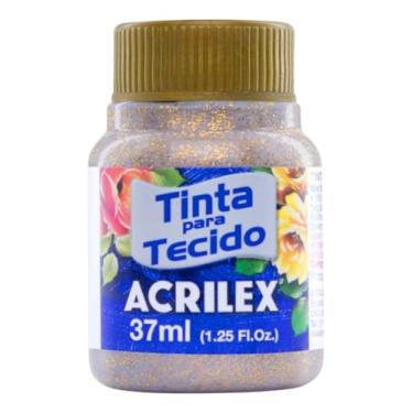 Imagem de Tintas para Tecido com Glitter Acrilex 37ml – Brilho Intenso, Alta Cobertura e Fixação a Frio para Suas Criações acabamento cintilante, alta cobertura e durabilidade superior, sendo ideais para customização de roupas, acessórios, peças decorativas e projetos artísticos em geral. (Ouro 201)
