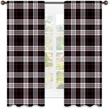 Imagem de Cortinas blecaute xadrez Buffalo para quarto - Cortinas escurecidas com isolamento térmico para sala de estar, L 106 x C 150 cm