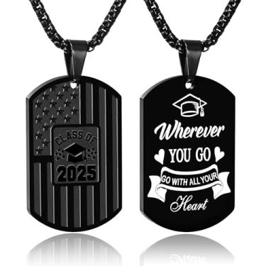 Imagem de Presentes de formatura Class Of 2025 para ele, seu filho, filha, colar masculino, joias inspiradoras, presentes para graduados do ensino médio, bandeira com pingente preto gravado com palavras