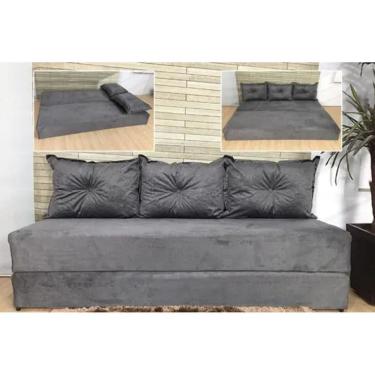 Imagem de Sofanete Sofá com 3 Almofadas Multiuso Suede Cinza - AL Móveis