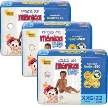 Imagem de Kit 3 Fraldas Turma Da Mônica Mega XXG - 66 Tiras