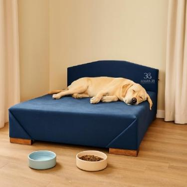Imagem de Cama Box Pet 100cm para Cachorros de Grande Porte em Suede com Cabeceira (Azul)