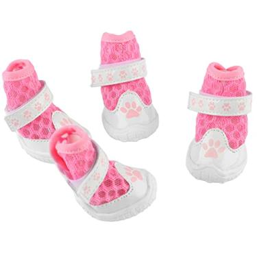 Imagem de Dioche Botas de Cães Respiráveis ​​da Moda Com Resistência a Deslizamento - Mesh Sapatos Leves de Cachorro para Caminhada Ao Ar Livre - 4pcs Protetores de Pata Azul (Rosa)