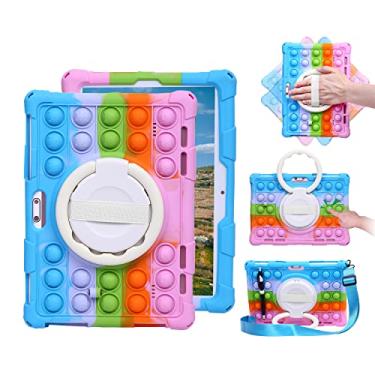 Imagem de Sfulatdc Capa de silicone com alça de apoio/alça de ombro giratória 360 universal para tablet compatível com Dragon Touch Notepad K10/Max10, Pritom M10, Winsing 10 Rainbow