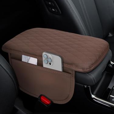 Imagem de ongfuwu Capa de console central de carro, 30 cm × 19 cm à prova d'água de couro protetor de braço automotivo com 2 bolsos, almofada de almofada confortável para descanso de braço, acessórios internos