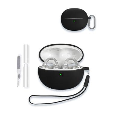 Imagem de Capa para fones de ouvido Baseus Bowie MC1 Pro, capa protetora de silicone macio WUNIAK portátil resistente a arranhões com kit de limpeza, mosquetão e cordão, preta