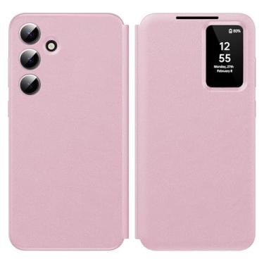 Imagem de Capa para Samsung Galaxy A56 com tela pequena inteligente, capa carteira S-View, para Samsung A56, capa de janela inteligente, capa protetora de couro flip inteligente para Samsung A56 5G capas rosa