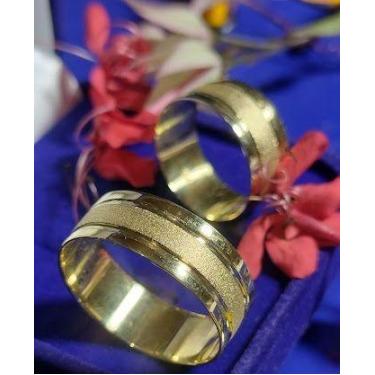Imagem de Alianças 8mm Noivado e Casamento Fosca no Meio Ouro 18 Kilates Peso 10