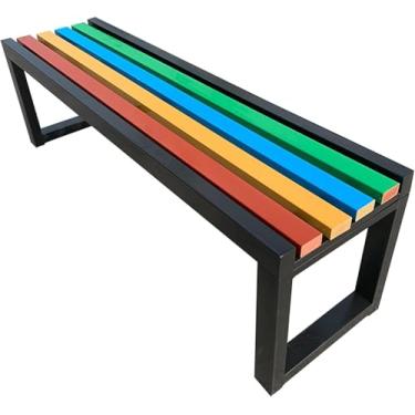 Imagem de Banco De Jardim Ao Ar Livre, Banco De Parque De Jardim De Madeira Sem Encosto, Móveis à Prova De Intempéries Para Varanda De Quintal Gramado E Quintal, Black, 200cm/79inch