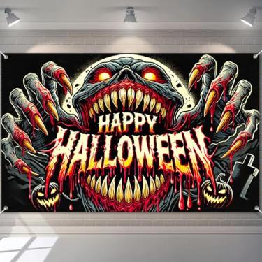 Imagem de BlissYard Banner de Halloween Pano de fundo assustador garra monstro pôster assustador cena festa de terror abóbora cemitério foto cabine de fundo 181 × 109 cm