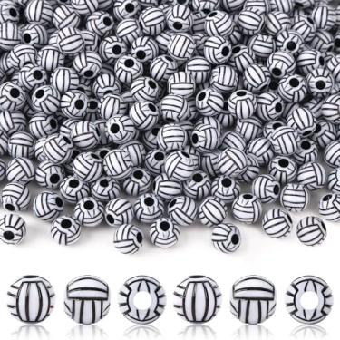 Imagem de UPINS 300 peças de pingentes de contas de resina, contas de bola esportiva para fazer joias, pulseira da amizade, chaveiros, colar, acessórios, suprimentos de artesanato de vôlei (12 mm)