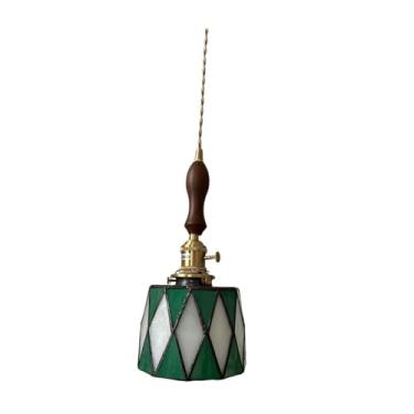 Imagem de Ｂｅｓｇａ Luminária Pendente de Vitral, Arte, Artesanato, Clássica, Minimalista, Decoração Retrô para Sala de Estar, Entrada, Café, xadrez verde